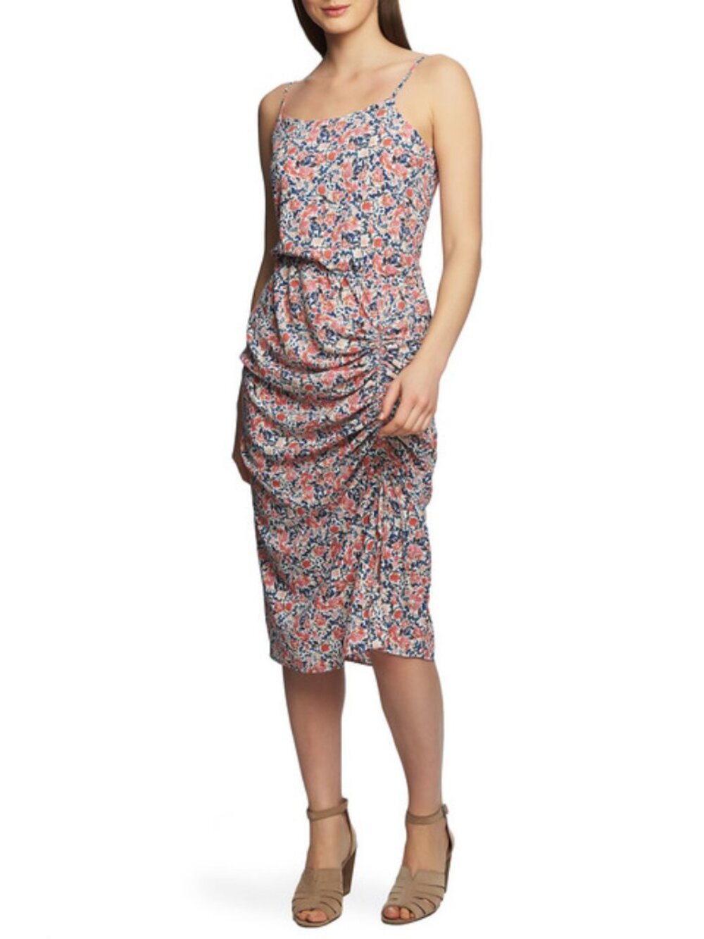 1. STATE Womens Pink Floral Spaghetti Strap Scoop Neck Sheath Dress, Size 8